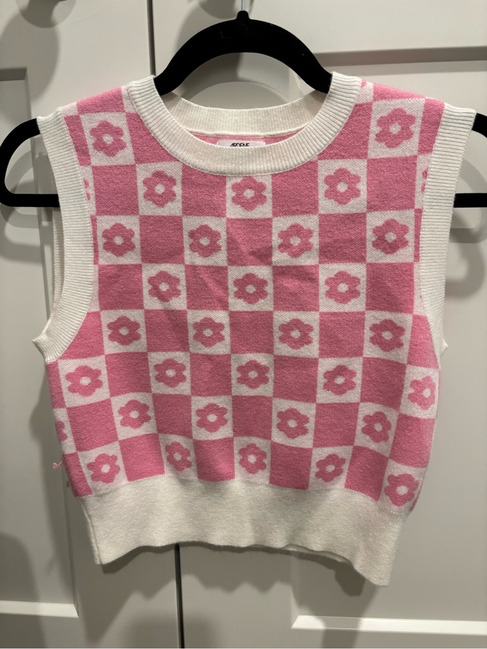 Pink Floral Checker Knit Vest